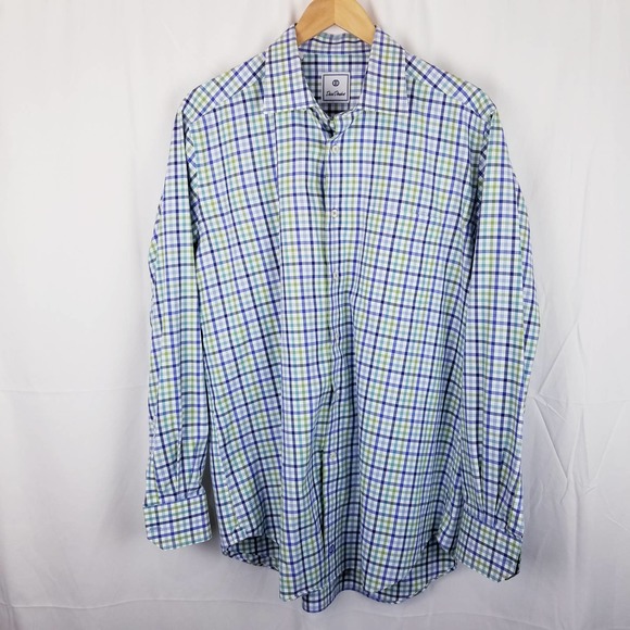 David Donahue Other - David Donahue Men's Blue Plaid Button Down Casual Shirt Size L